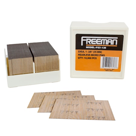 Freeman Collated Pin Nail, 1-3/8 in L, 23 ga, Headless Head P23-138